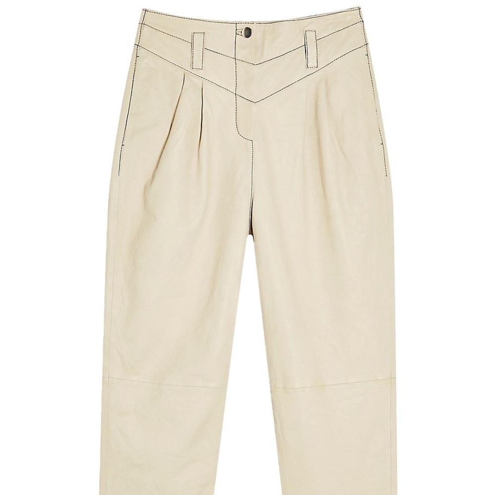 Topshop cream genuine leather high waisted pleated trousers - 8